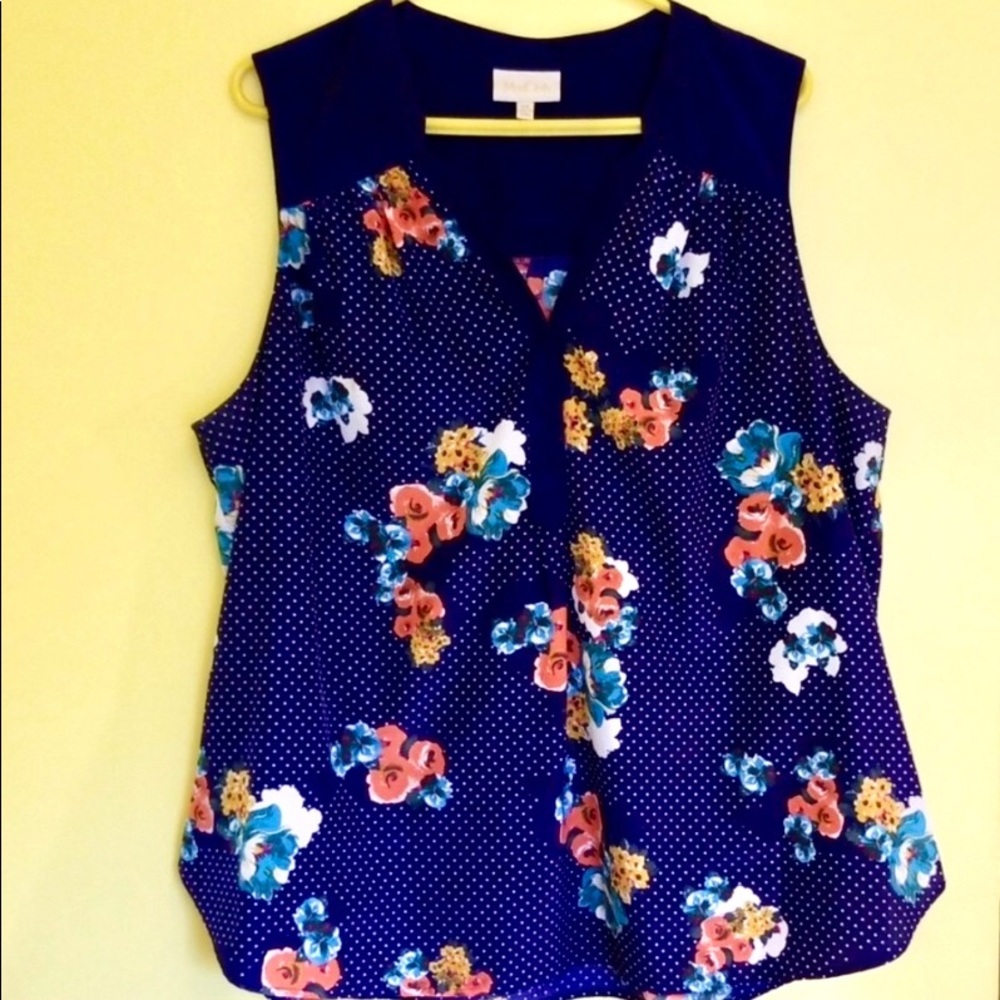 ModCloth Navy Sleeveless Floral Blouse